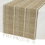 Seagrass with White Lines & Fringe Detail Table Runner
