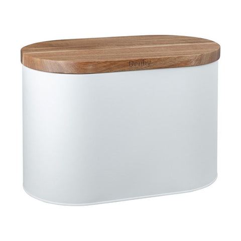 Bread Bin with Acacia Lid White
