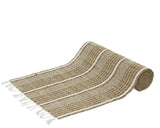 Seagrass with White Lines & Fringe Detail Table Runner