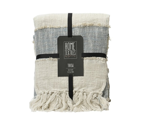 Textured Blue & Natural Stripes Throw