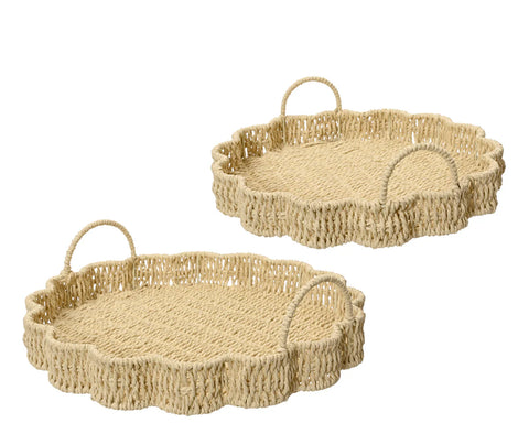 Round Scalloped Edge Handled Tray Small
