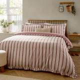 Connie Striped Ruffle Super King Duvet Cover Set - Clay Pink