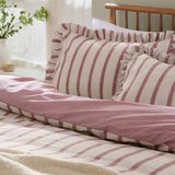 Connie Striped Ruffle Super King Duvet Cover Set - Clay Pink