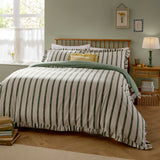 Connie Striped Ruffle Single Duvet Cover Set - Moss