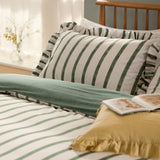Connie Striped Ruffle Single Duvet Cover Set - Moss