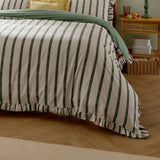 Connie Striped Ruffle Double Duvet Cover Set - Moss