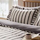 Connie Striped Ruffle Super King Duvet Set Chocolate