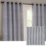 Hebden Striped Lined Eyelet Curtains Navy 168 x 183cm