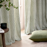 Hebden Striped Lined Eyelet Curtains Forest Green 229x183cm