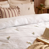 Josephine Embroidered Muslin Super King Duvet Cover Set White/Pink