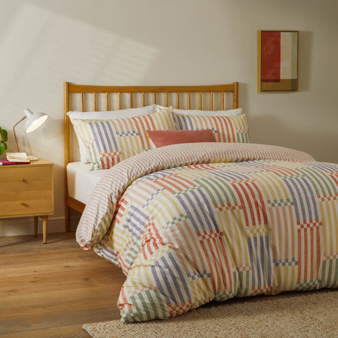 Madison Stripe Printed Soft Touch King Duvet Cover Set Multi/Apricot