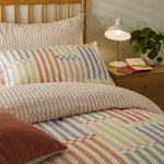 Madison Stripe Printed Soft Touch King Duvet Cover Set Multi/Apricot