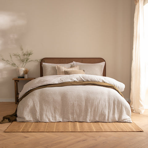 Perrie Leaf Muslin Natural Double Duvet Set