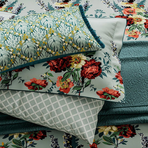 Botanical Harmony Cushion 60cm x 40cm, Teal/Claret