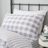 Check and Stripe Grey Double Duvet Cover Set