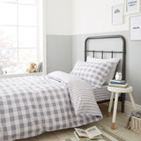 Check and Stripe Grey Double Duvet Cover Set