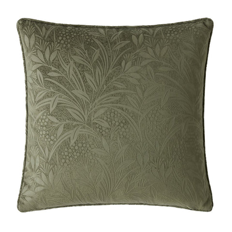 Barley Embossed Olive Green Filled Cushion