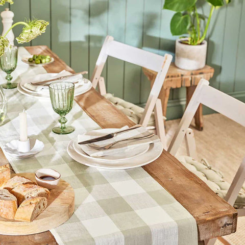 Warm Stone Gingham Linen Table Runner