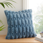 Blue Carved Faux Fur Filled Cushion