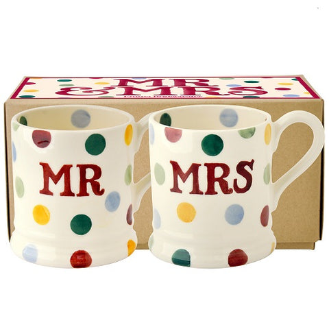 Emma Bridgewater Polka Dot Mrs & Mrs 1/2 Pint Mug Set Boxed