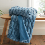 Blue Carved Faux Fur Blanket Throw