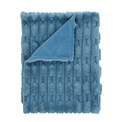 Blue Carved Faux Fur Blanket Throw