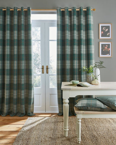 Alfriston Sage 88"x90" Check Blackout Lined Eyelet Curtains