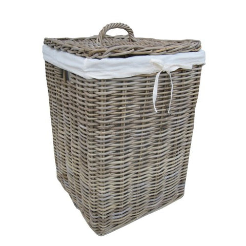 Grey Square Rattan Laundry Basket - Large