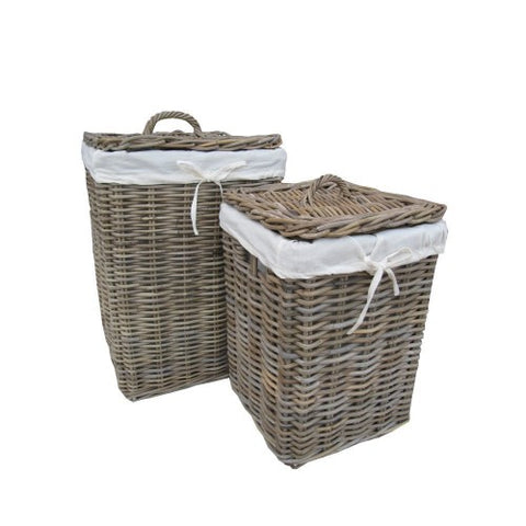 Grey Square Rattan Laundry Basket - Small