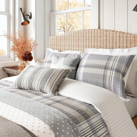 Brushed Check Cover Set Super King Warm Grey