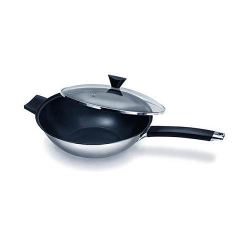 Excellence 32cm Non-Stick Stainless Steel 2 Piece Wok Set