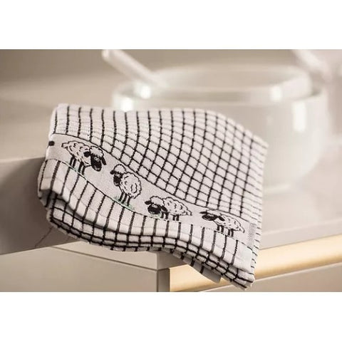 Black Check Sheep Tea Towel
