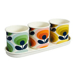 Orla Kiely Set of 3 Oval Flower Herb Pots with Tray