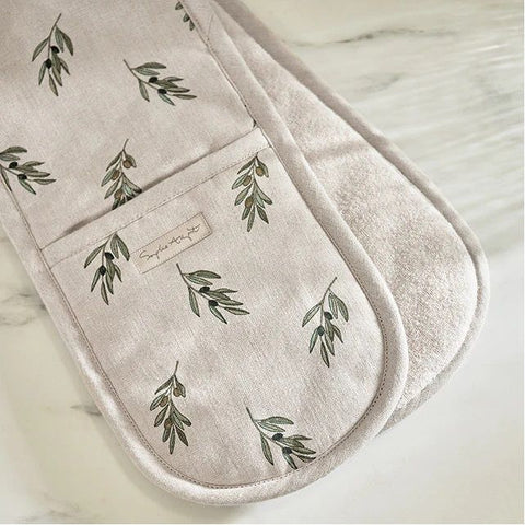 Linen Olive Double Oven Glove