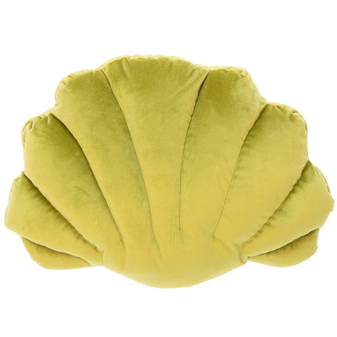 Shell Shaped Opulent Velvet Cushion Olive 30 x 41cm