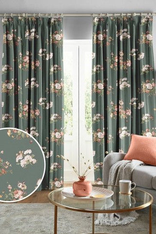 Rosemore Fern 88"x90" Blackout Lined Eyelet Curtains