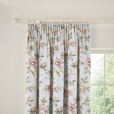 V&A Peony Blossom Lined Curtains 66X72 Silver