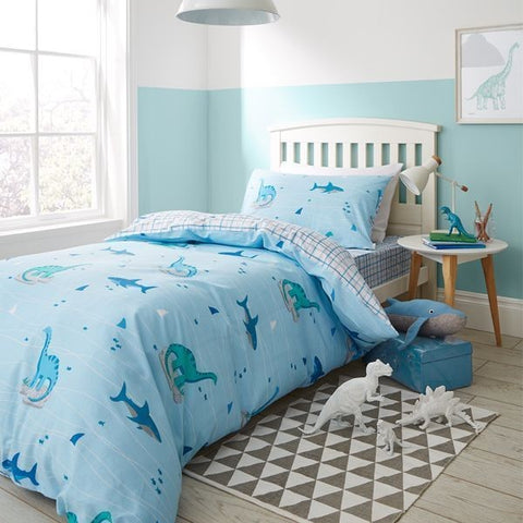 Bianca Dinoshark And Check Blue Single Duvet Set