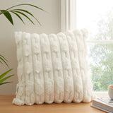 Cream Carved Faux Fur Filled Cushion