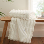 Cream Carved Faux Fur Blanket Throw