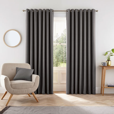 HS Eden Charcoal Eyelet Lined Curtains 90x90