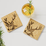 Etched Stag Oak Coasters - Set of 2