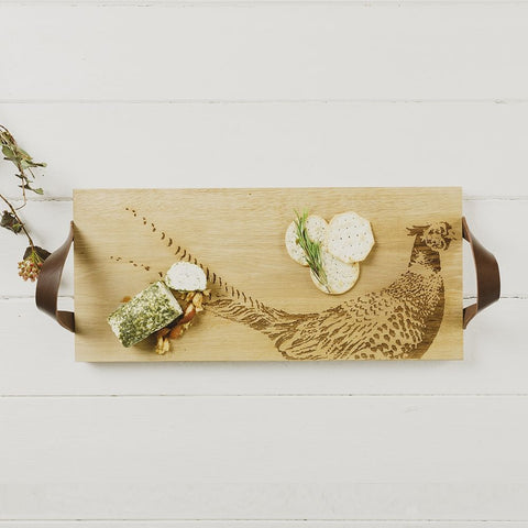 Etched Pheasant Oak Serving Tray