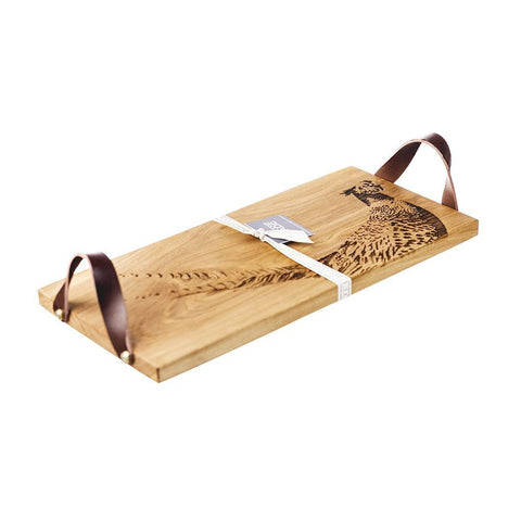 Etched Pheasant Oak Serving Tray